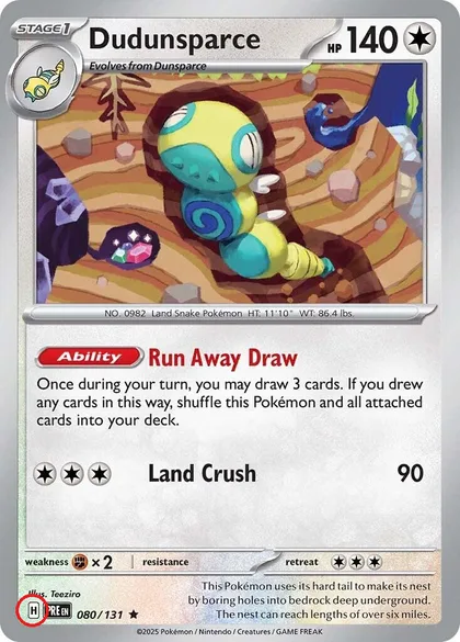Dudunsparce card with its H regulation mark circled