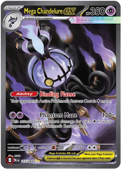 Mega Chandelure ex card with its J regulation mark circled