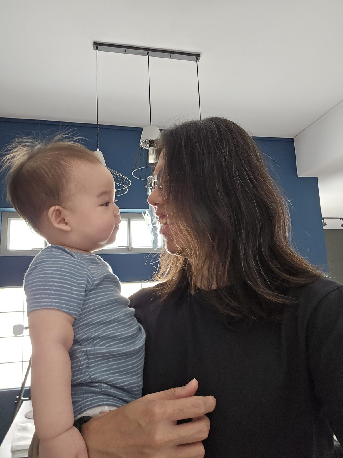 Jackson face-to-face with his toddler son