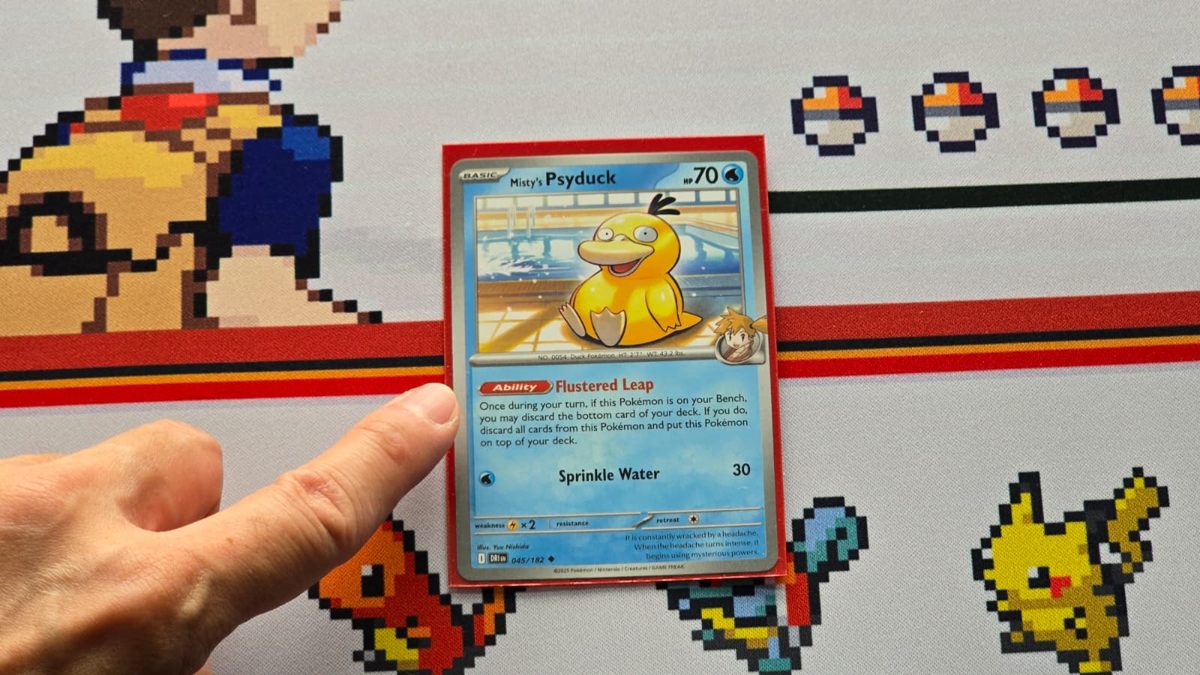 A Psyduck card sitting upright on the playmat, Ability not yet used